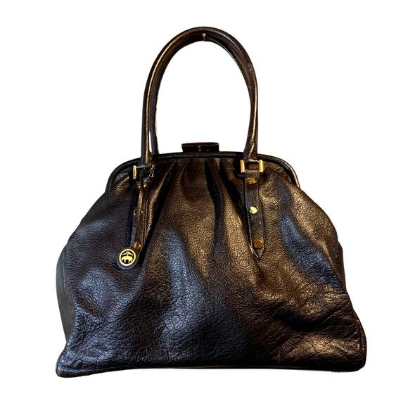 Vintage Brooks Brothers Black Pebbled Leather Dual Handle Stachel Handbag Purse - Picture 1 of 10